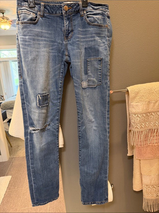 CAbi Denim - CAbi Light Blue Distressed Skinny Jeans with Patch Details